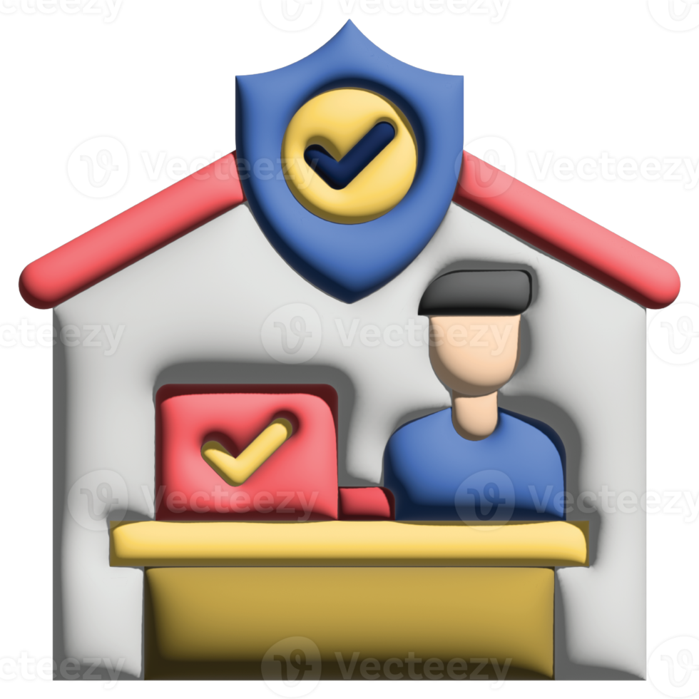 3D illusration security in work from home set png