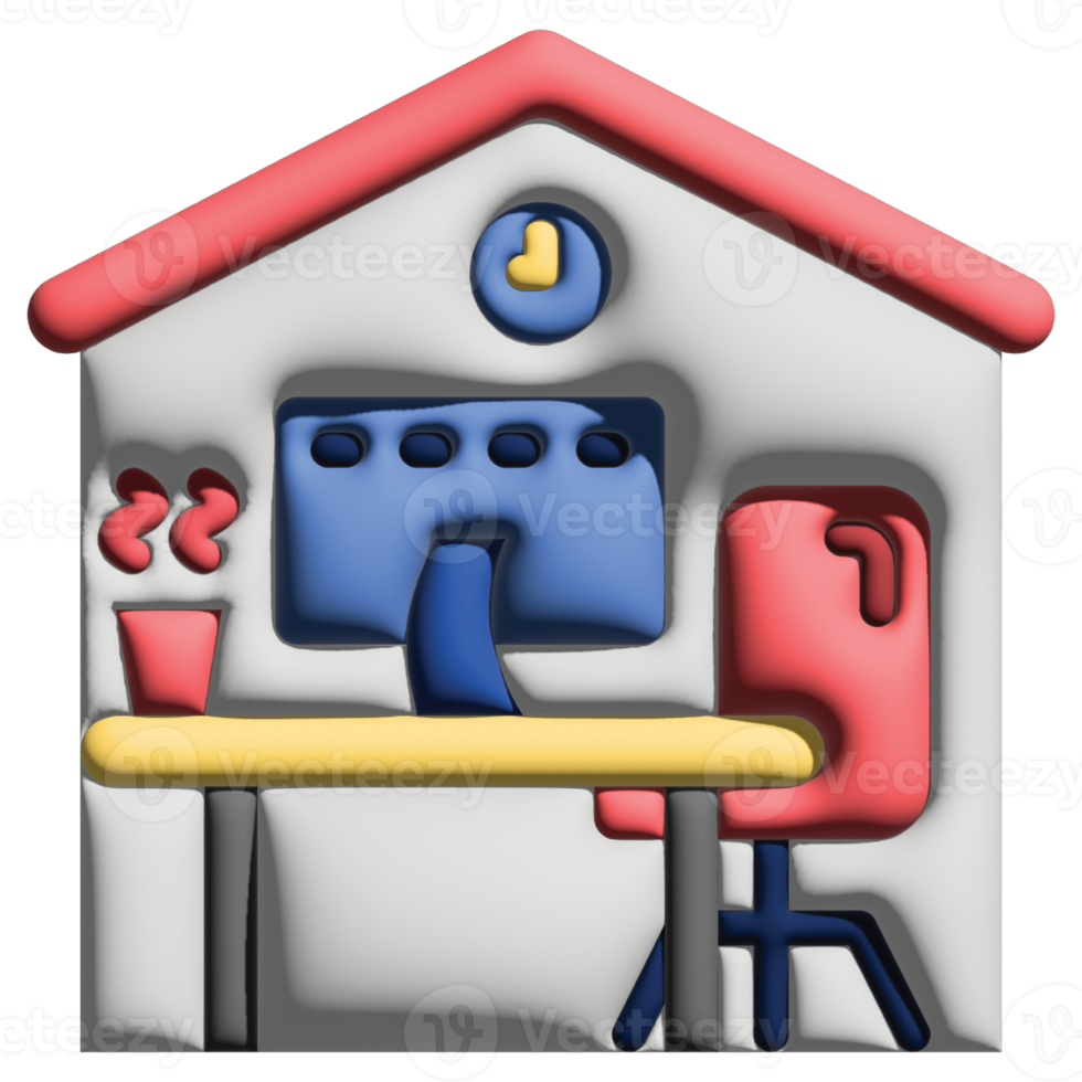 3D illusration home in work from home set png