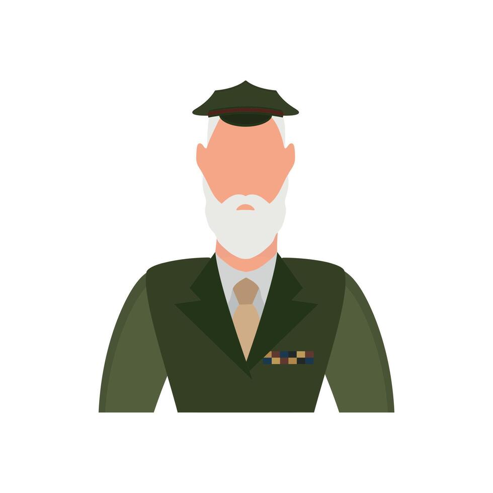 Old man in green uniform icon. Cartoon style. vector