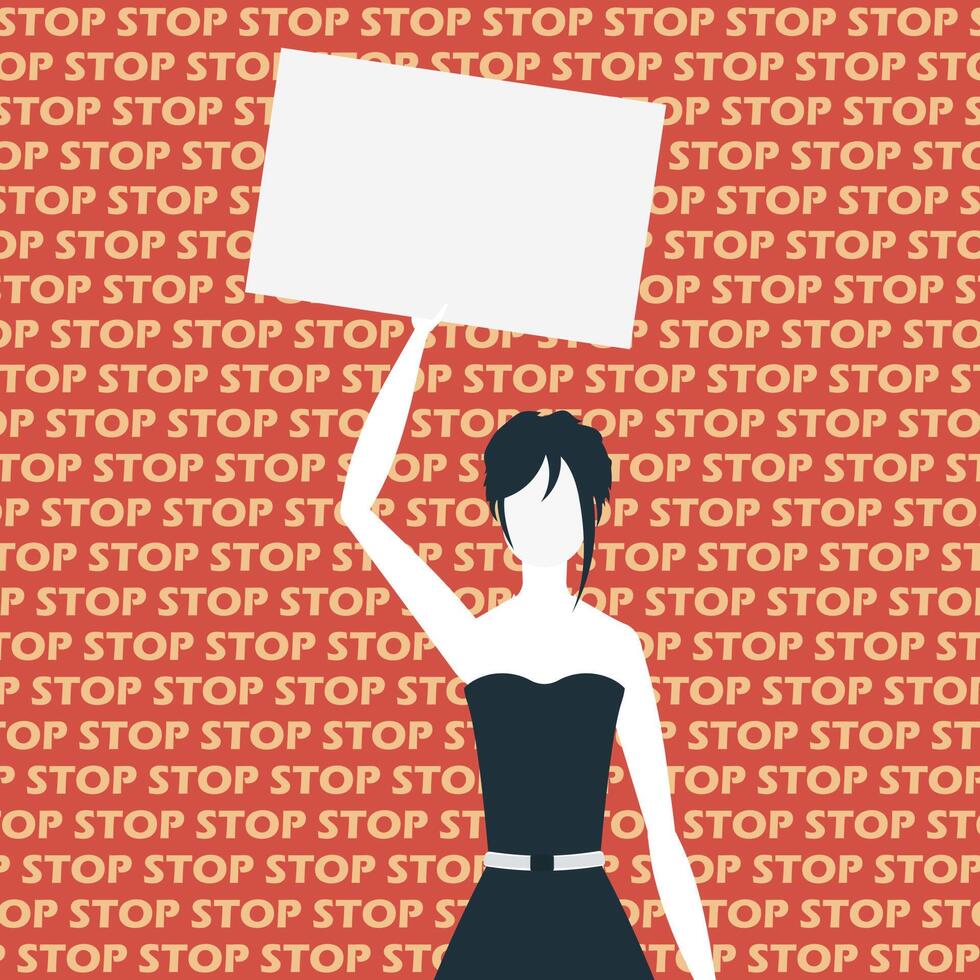 A cute girl is protesting with a banner. The concept of expressing thoughts, dissatisfaction and protests. Flat style. . vector