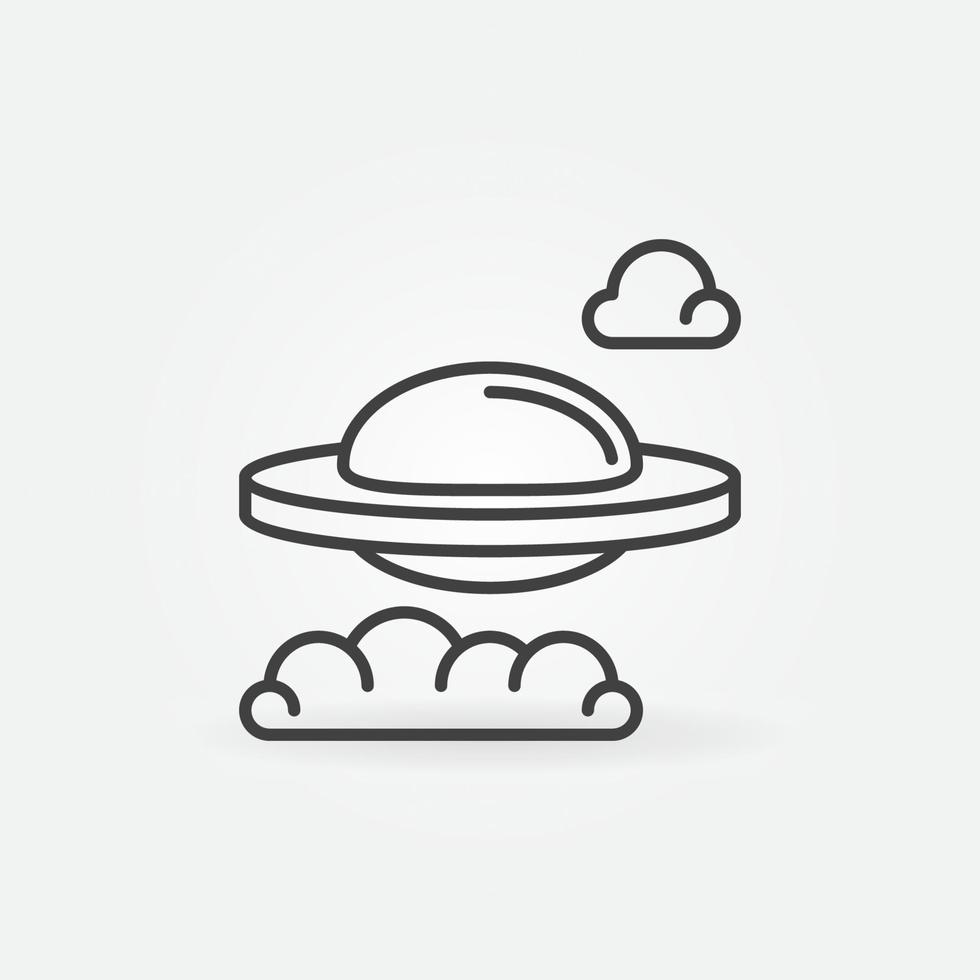 Flying Saucer in Clouds vector concept linear icon or sign