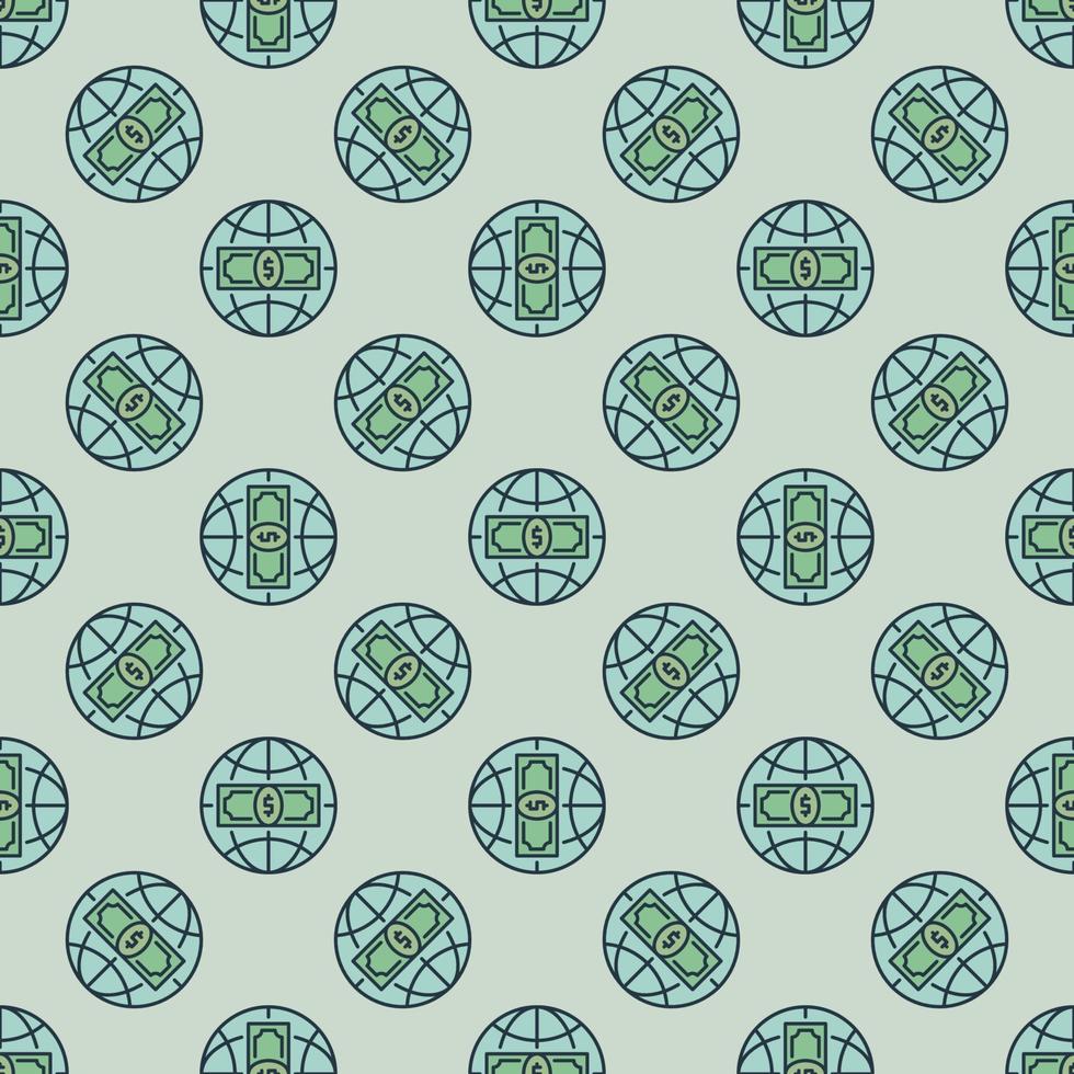 Earth Globe with Cash with vector World colored seamless pattern