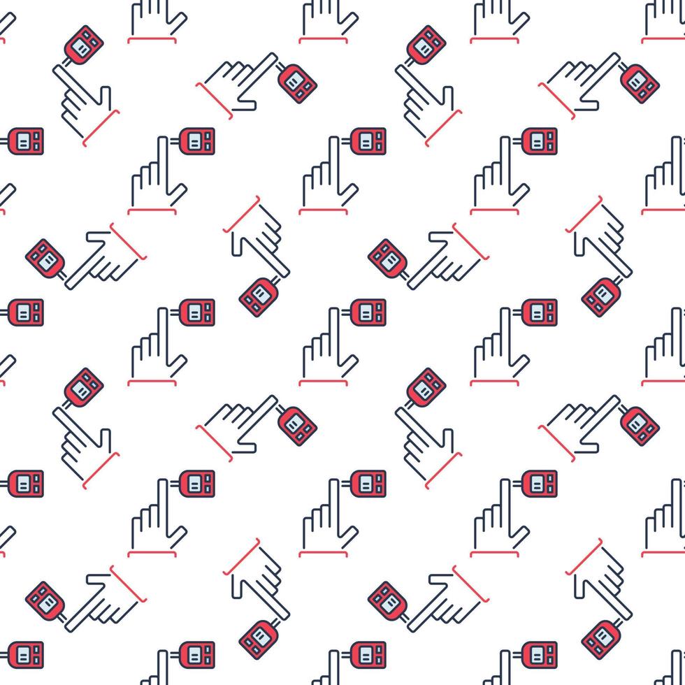 Glucose Meter and Hand vector Glucometer colored seamless pattern