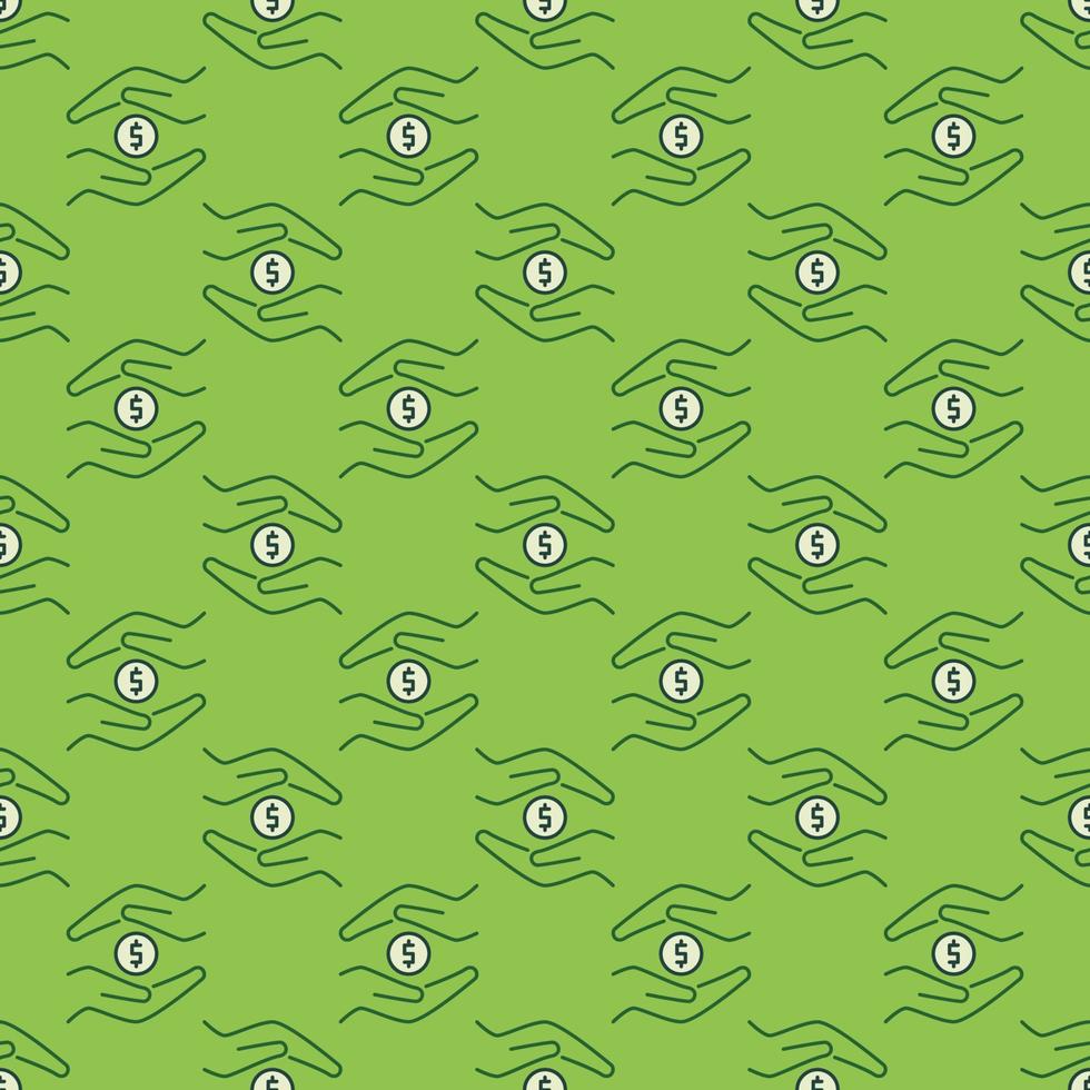Hands with Dollar Coin vector colored seamless pattern