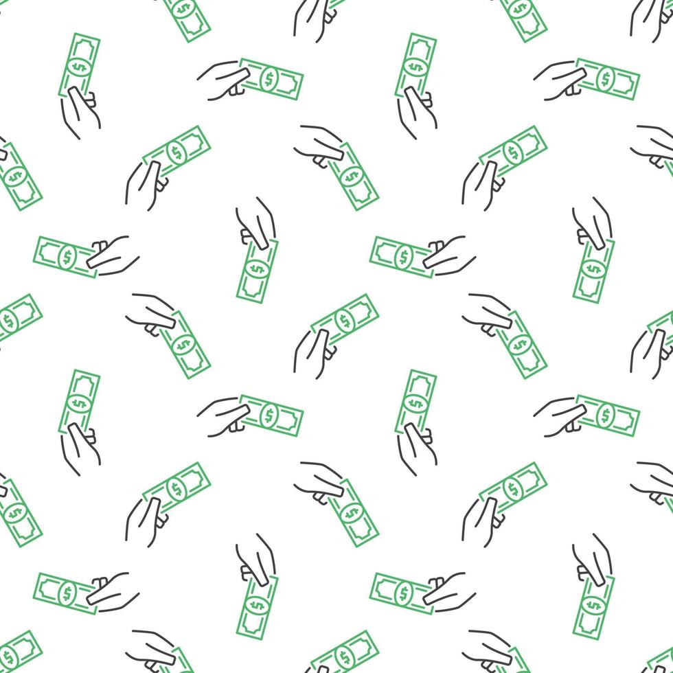 Hand giving Money vector Bribery concept linear seamless pattern