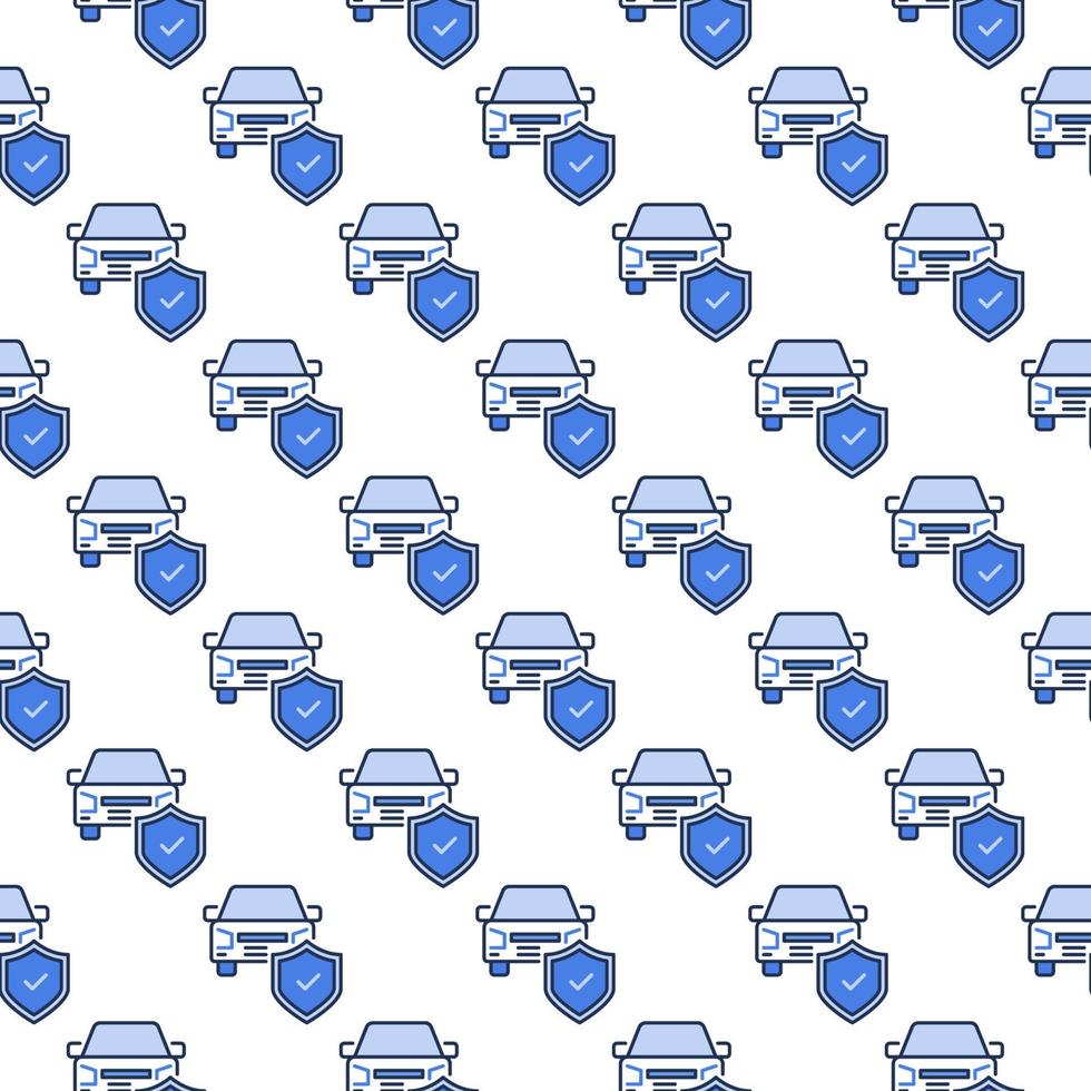 Car with Shield vector Insurance blue seamless pattern