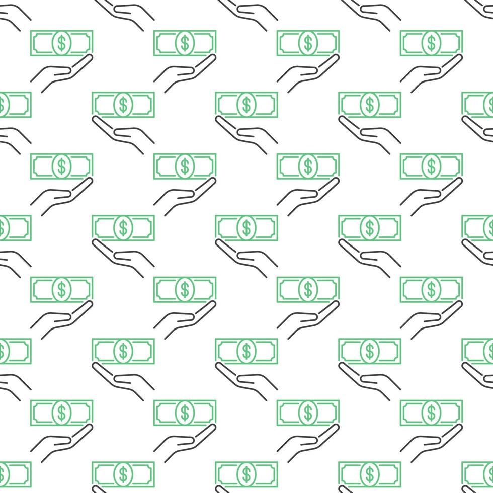 Dollar Banknote in Hand vector concept line seamless pattern