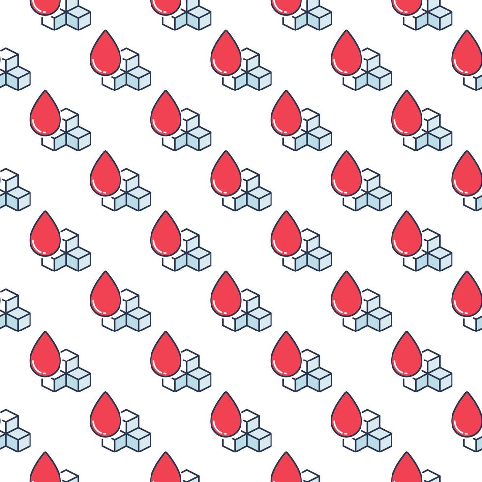 Glycemia vector Sugar in Red Blood Drop colored seamless pattern