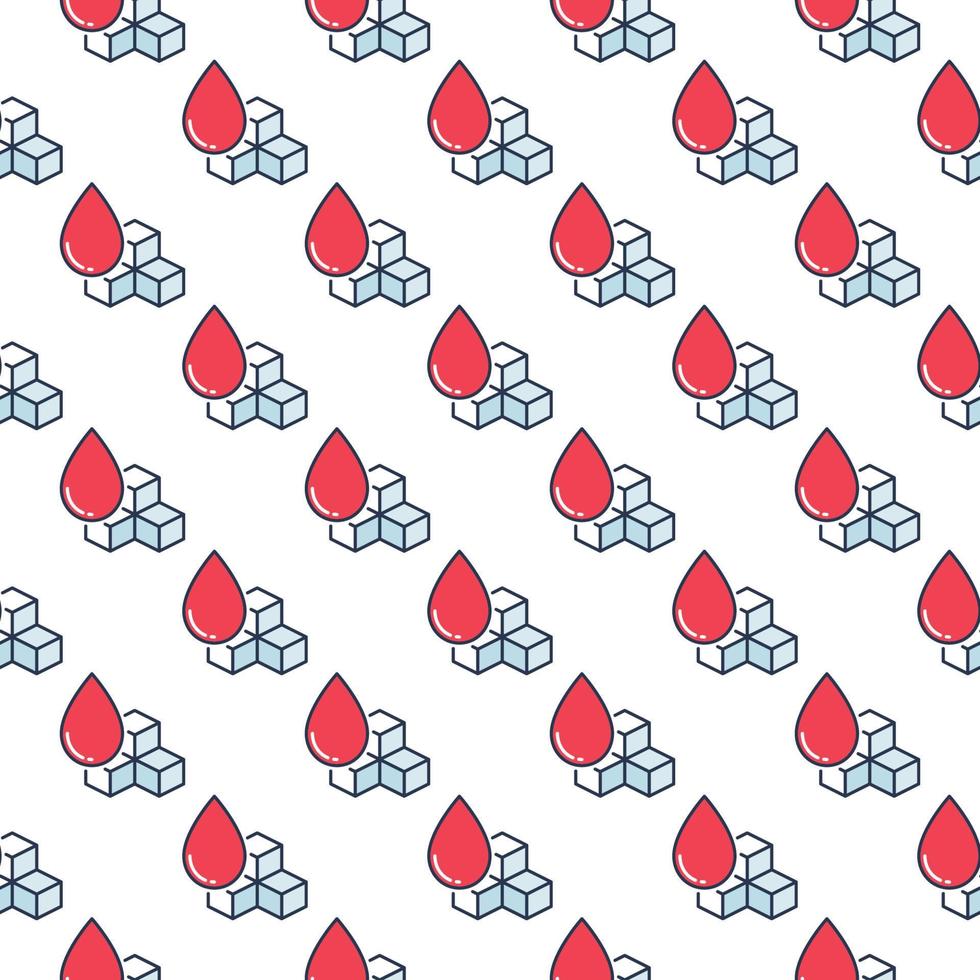 Glycemia vector Sugar in Red Blood Drop colored seamless pattern