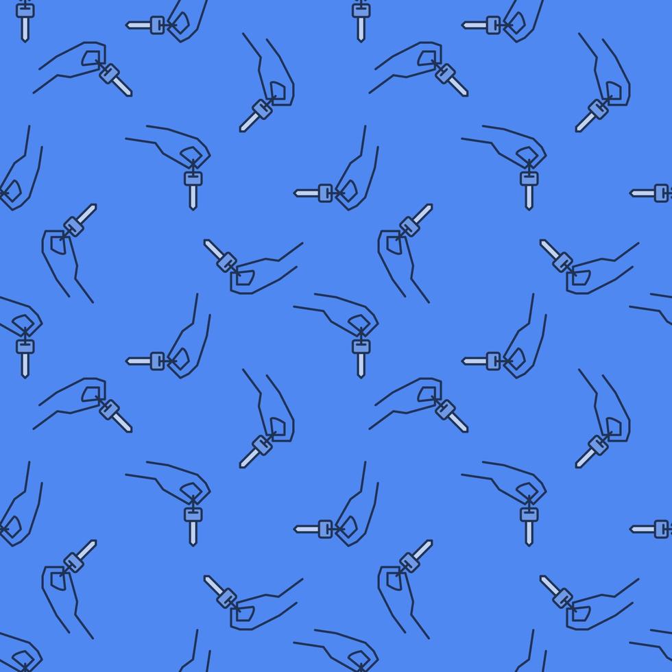 Hand with Car Key vector blue seamless pattern