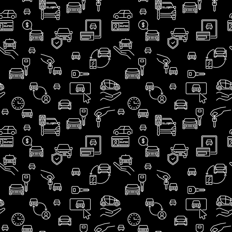 Rent a Vehicle dark seamless background. Car Rental vector pattern