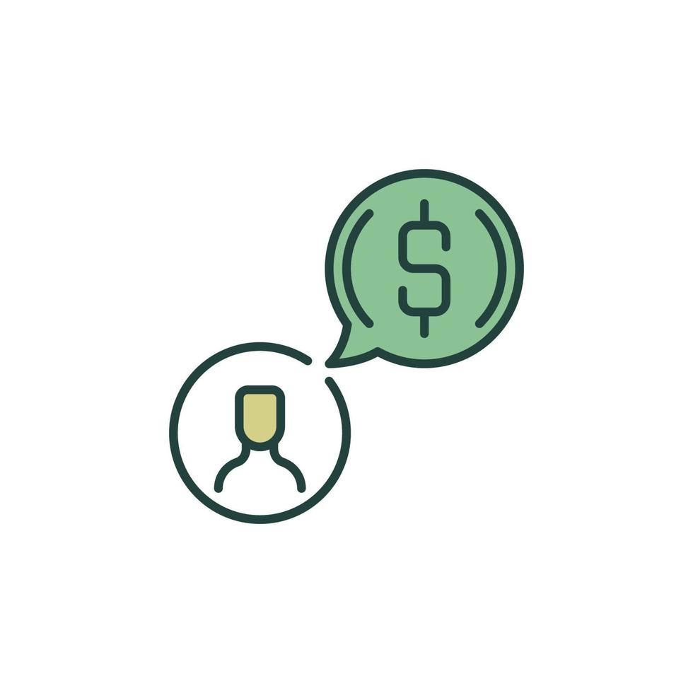 Man and Speech Bubble with Dollar vector concept colored icon