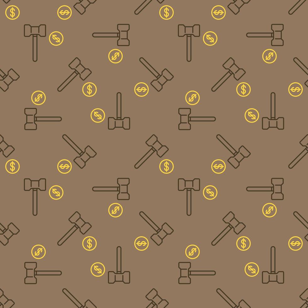 Gavel with Dollar Coin vector Corruption concept seamless pattern
