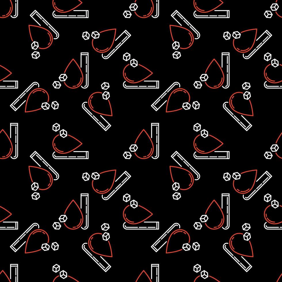 Glucose in Blood with Test Tube vector dark line seamless pattern