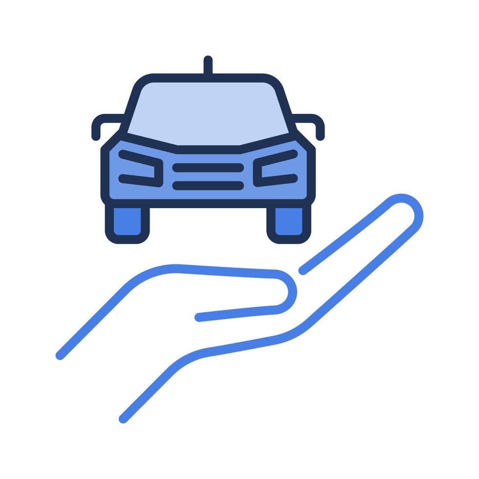 Hand with Vehicle vector Car Rental concept blue icon or sign