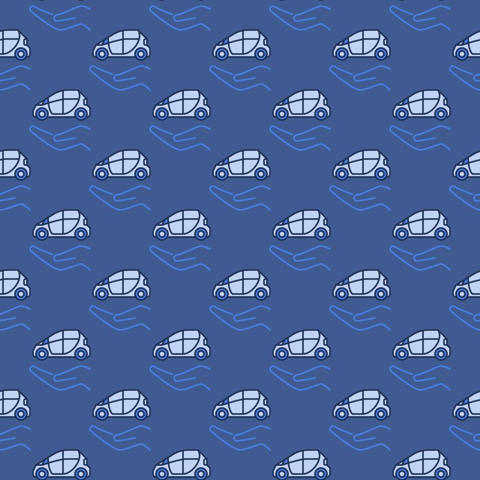 Hand with Car vector Rent a Vehicle blue seamless pattern