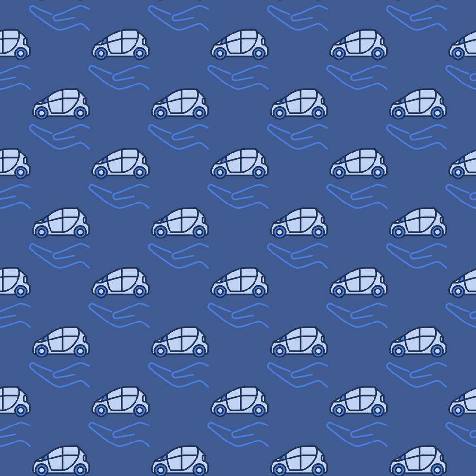 Hand with Car vector Rent a Vehicle blue seamless pattern