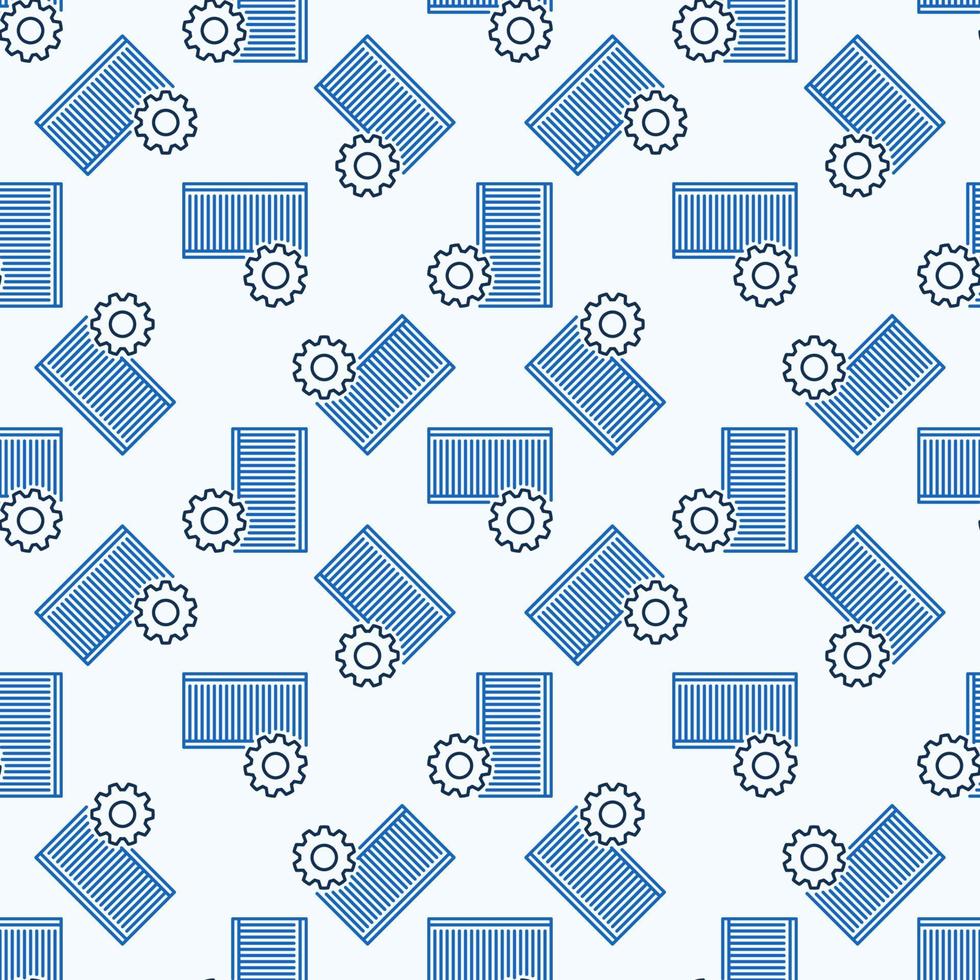 Shipping Container with Gear vector thin line seamless pattern