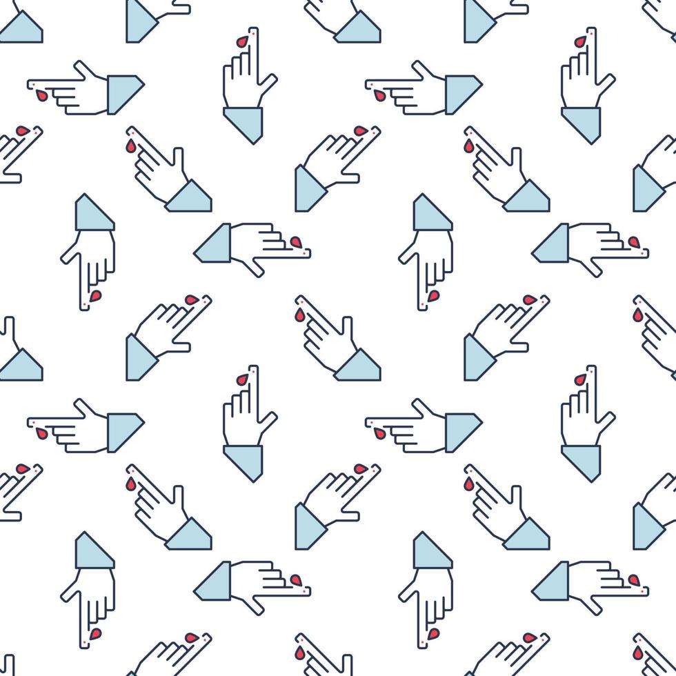 Blood Test vector Finger and Red Drop colored seamless pattern