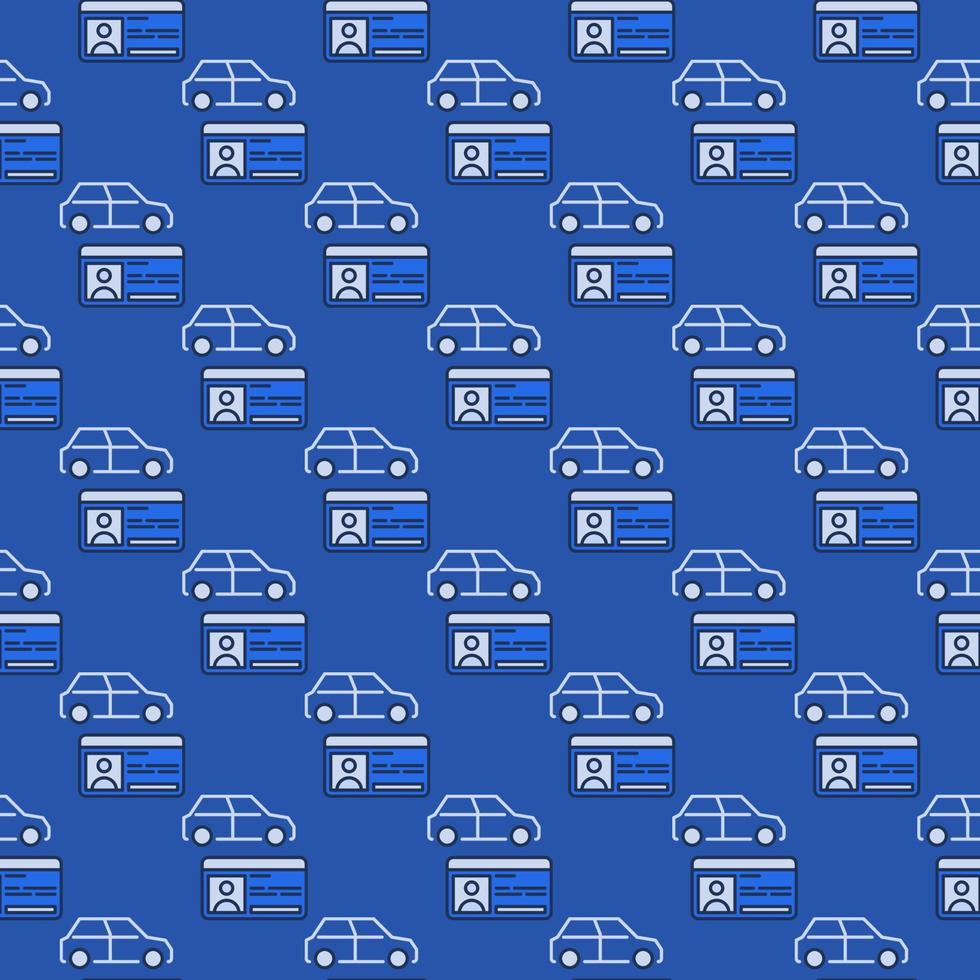 Driving License and Car vector Driver ID blue seamless pattern