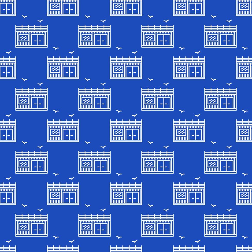 Shipping Container Small House vector blue linear seamless pattern