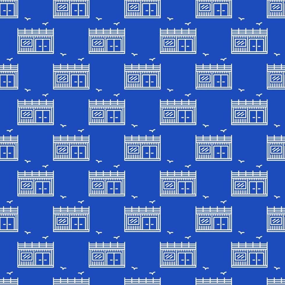 Shipping Container Small House vector blue linear seamless pattern