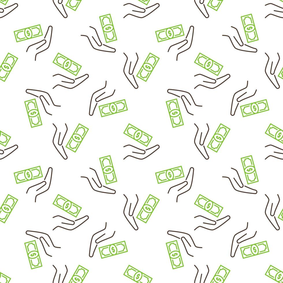 Money and Hand vector Bribery concept line seamless pattern