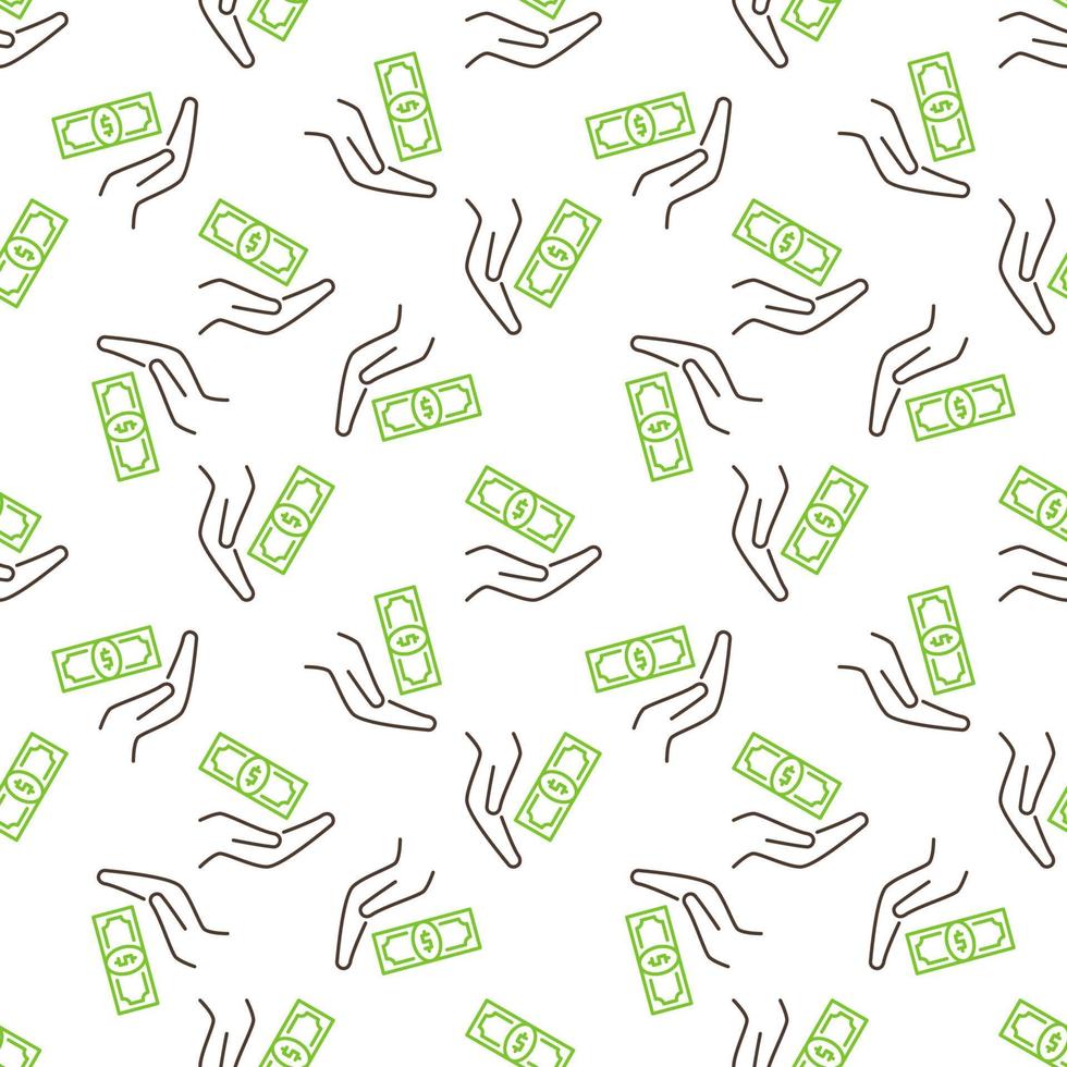 Money and Hand vector Bribery concept line seamless pattern