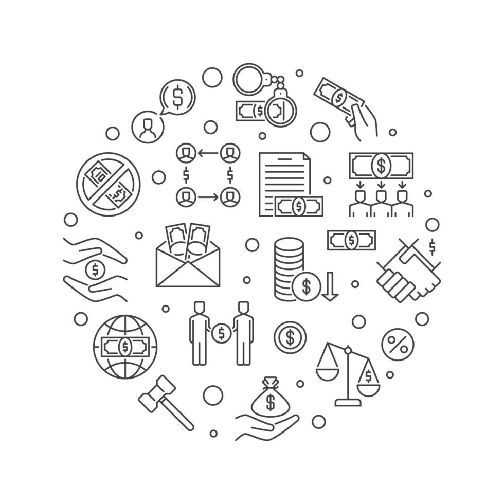 Corruption and Bribery outline circular banner. Vector linear illustration