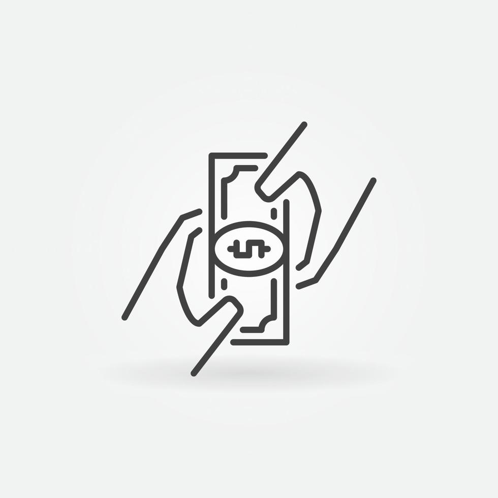 Bribe vector Dollar Bankkote in Hands concept outline icon