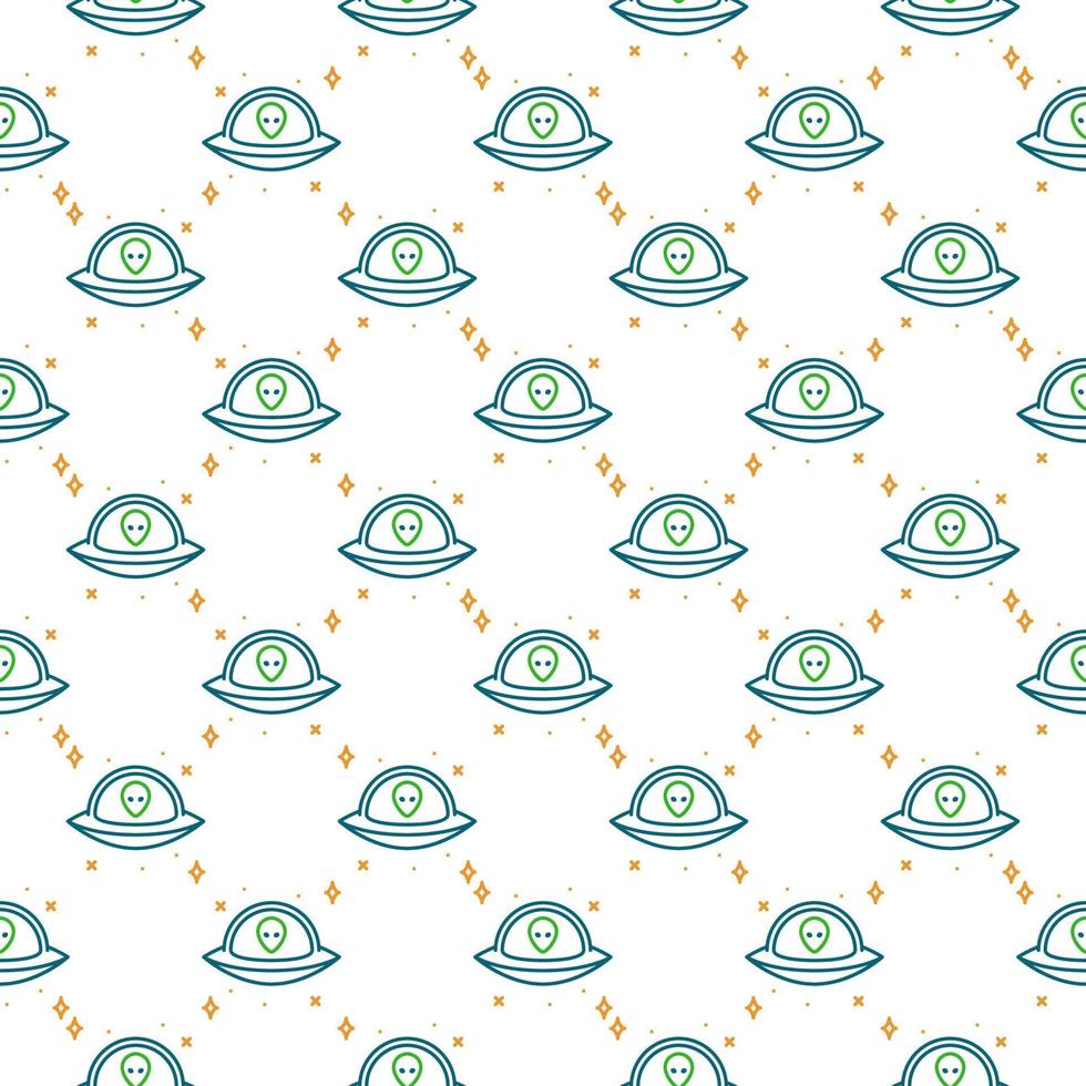 Alien in UFO vector concept outline creative seamless pattern
