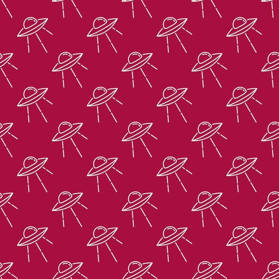 Unidentified Flying Object vector UFO concept red seamless pattern