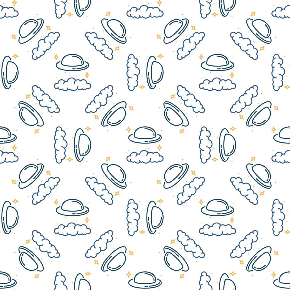 Unidentified Flying Object vector UFO in Sky seamless pattern