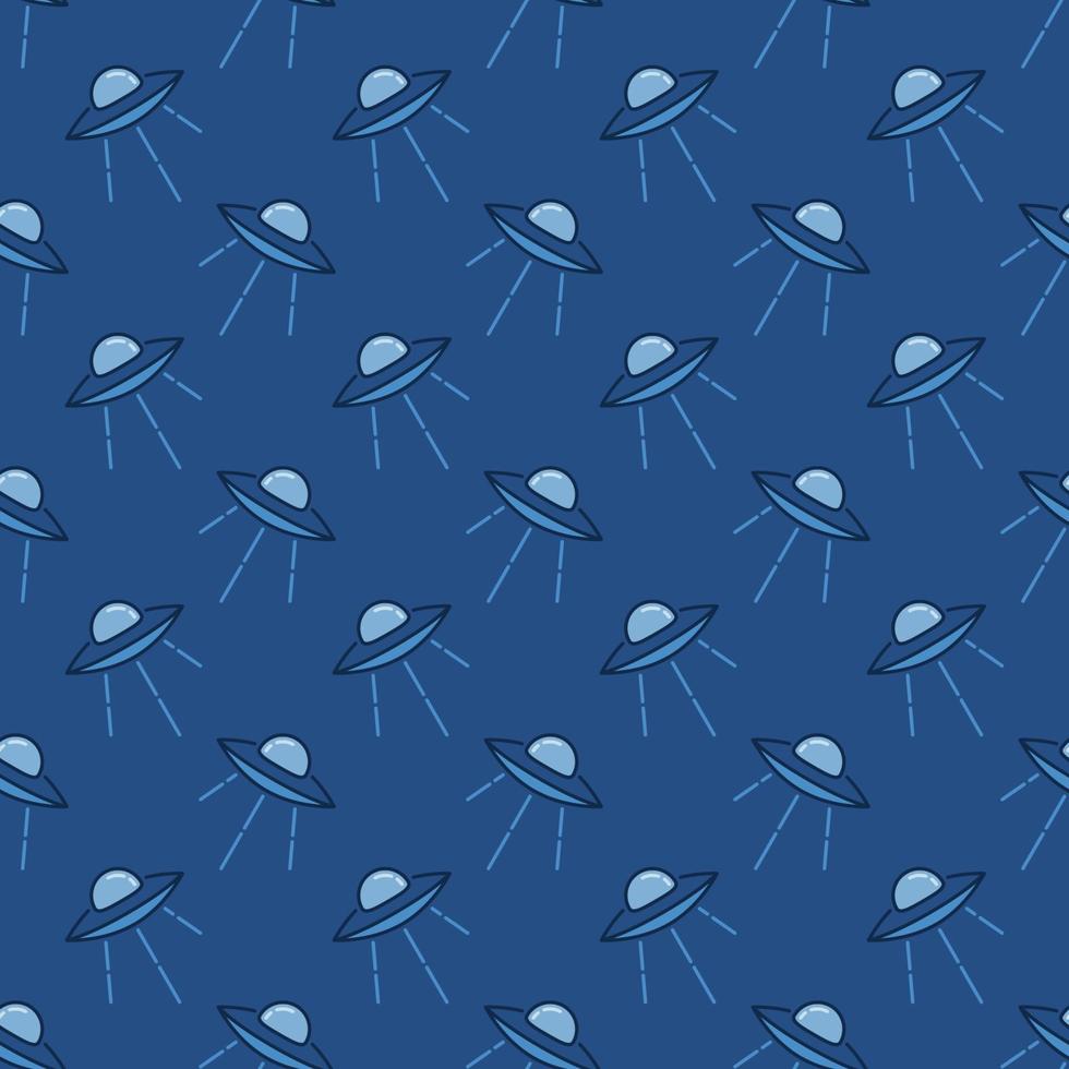 UFO vector concept creative blue seamless pattern