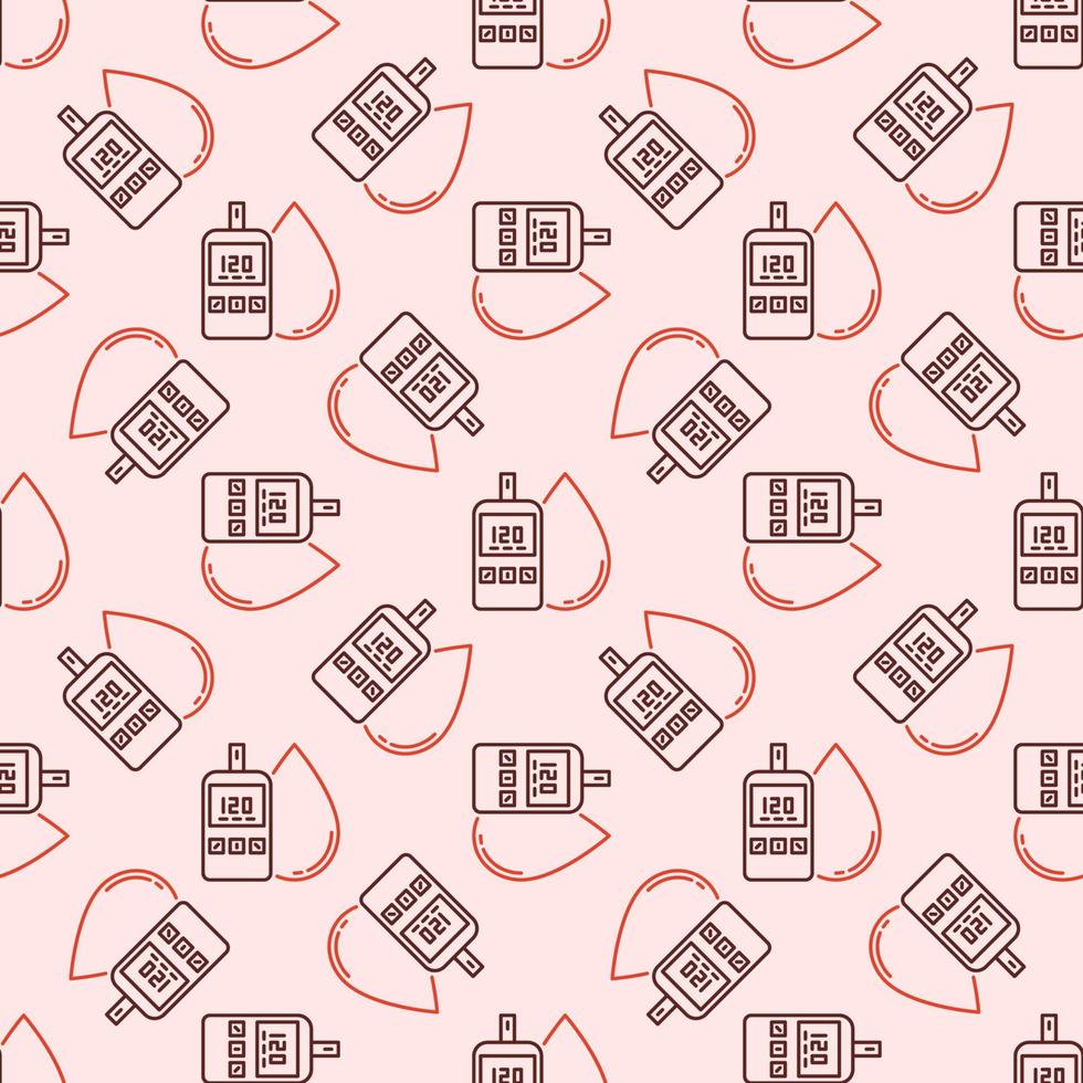Glucometer with Blood Drop vector concept pink line seamless pattern