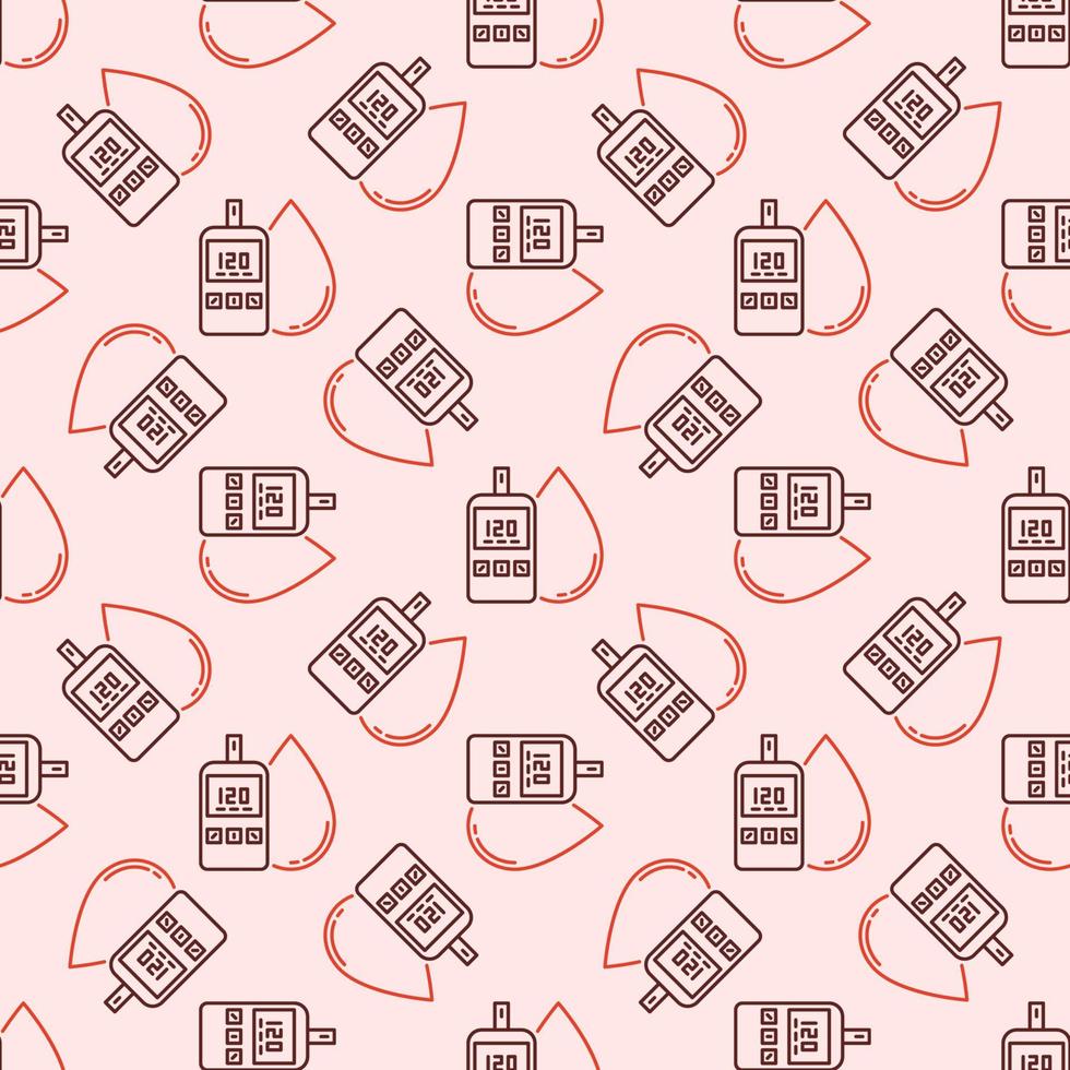 Glucometer with Blood Drop vector concept pink line seamless pattern