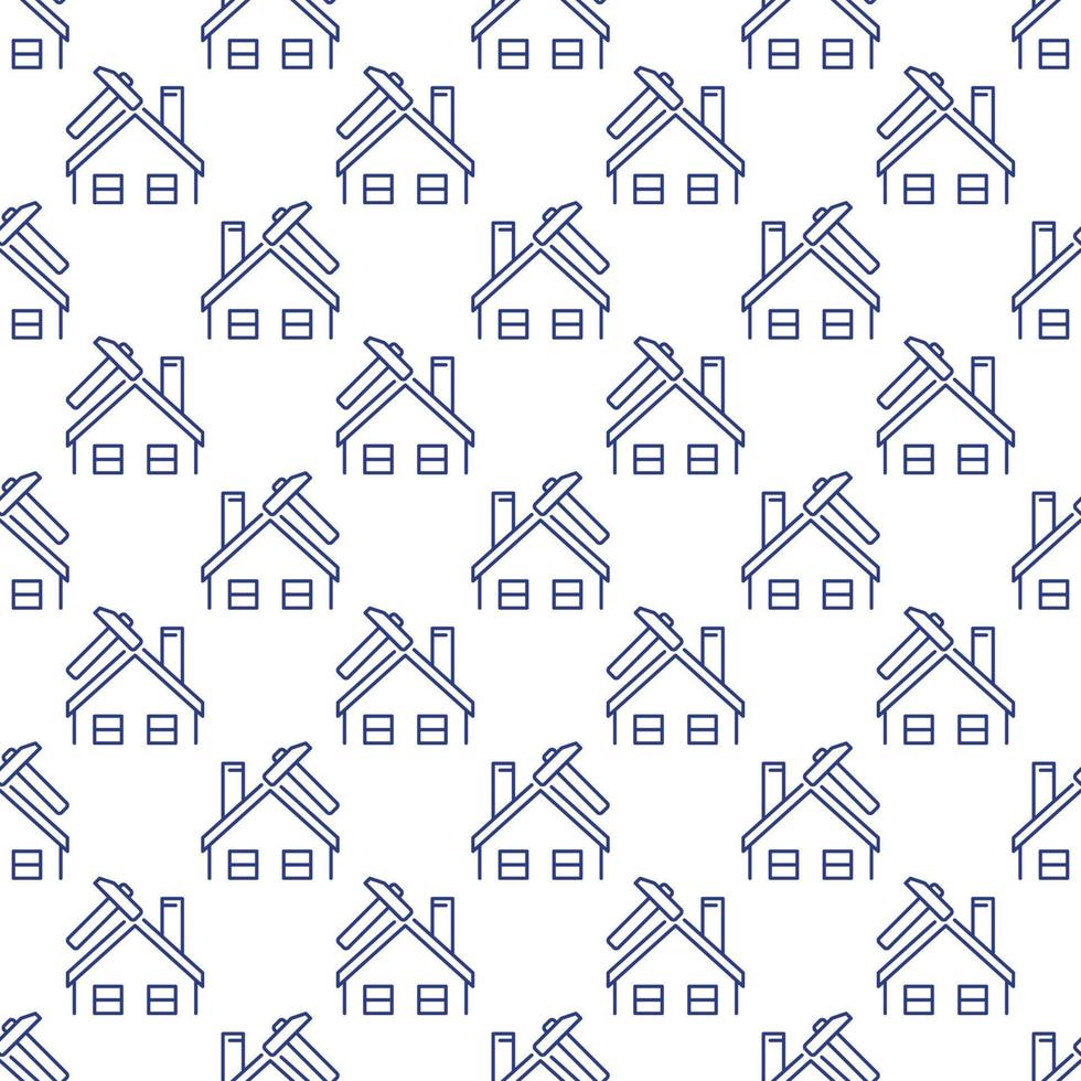Roof Repair vector House with Hammer linear seamless pattern