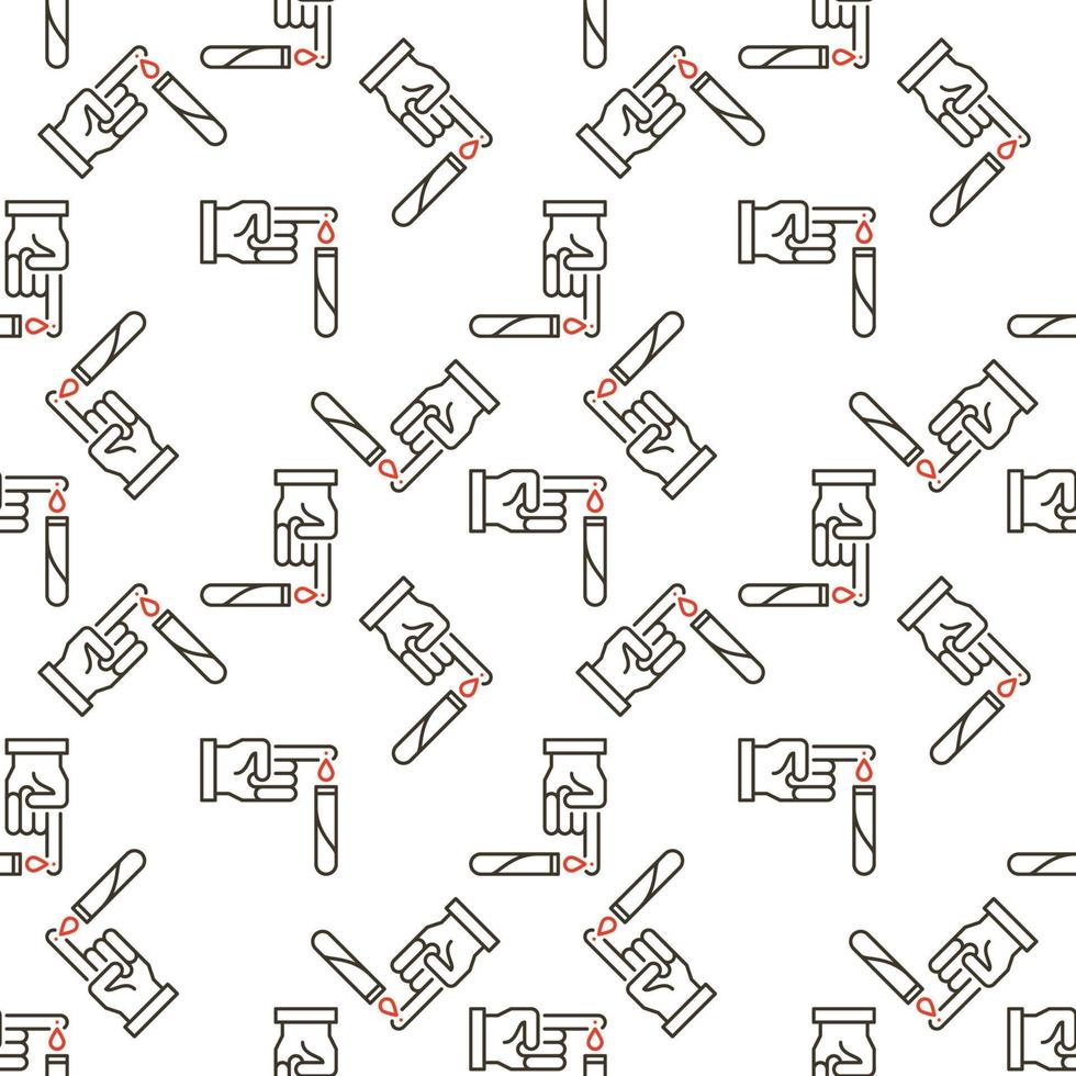Test Tube and Blood from Finger vector outline seamless pattern