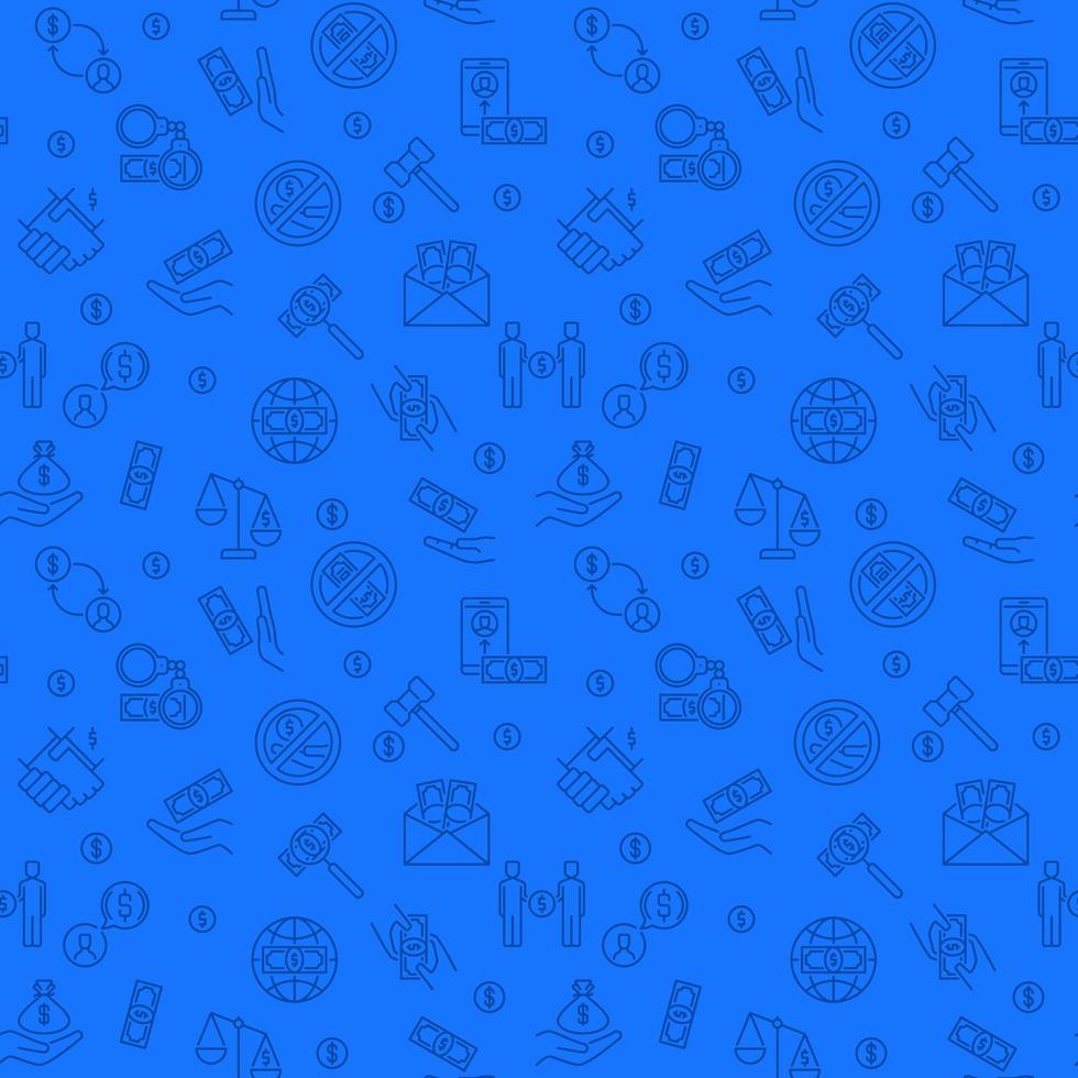 Bribe and Money concept linear blue vector seamless pattern