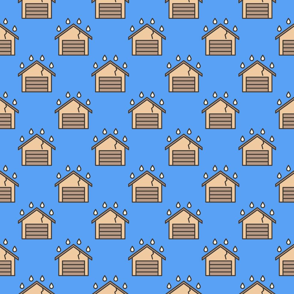 Garage with Roof Leak vector Water Damage colored seamless pattern