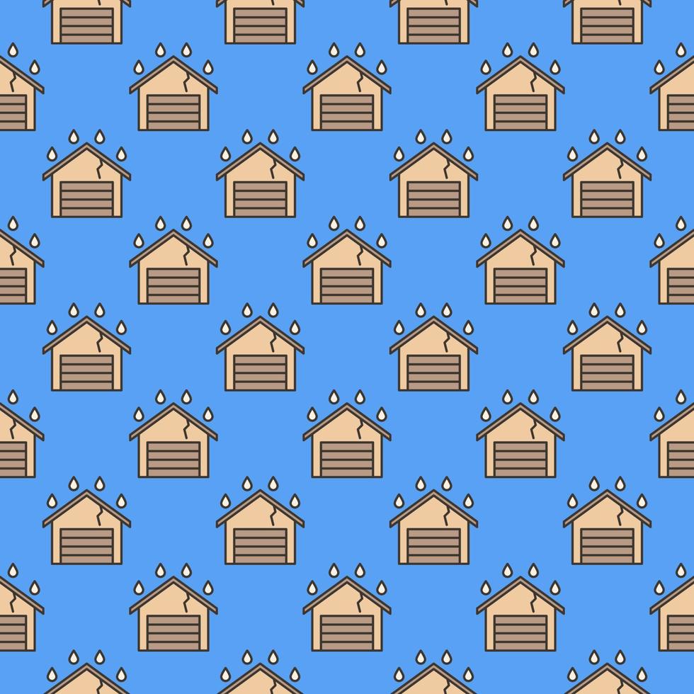 Garage with Roof Leak vector Water Damage colored seamless pattern