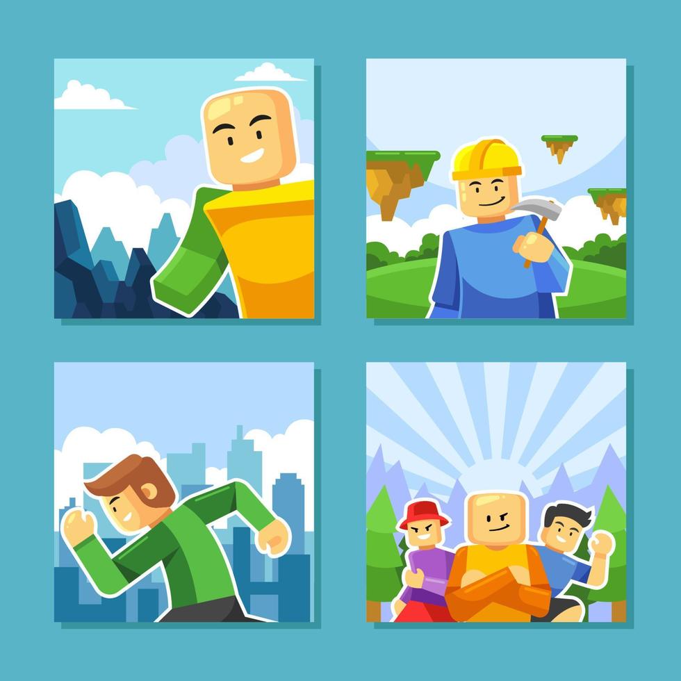 Set of Online Game Social Media Post vector