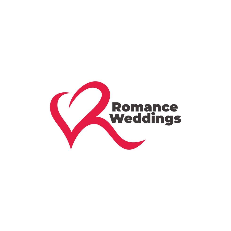 letter r love heart romance wedding logo vector