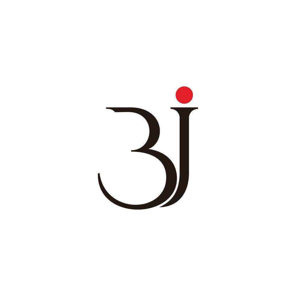 letter bj simple curves line font red dot logo vector