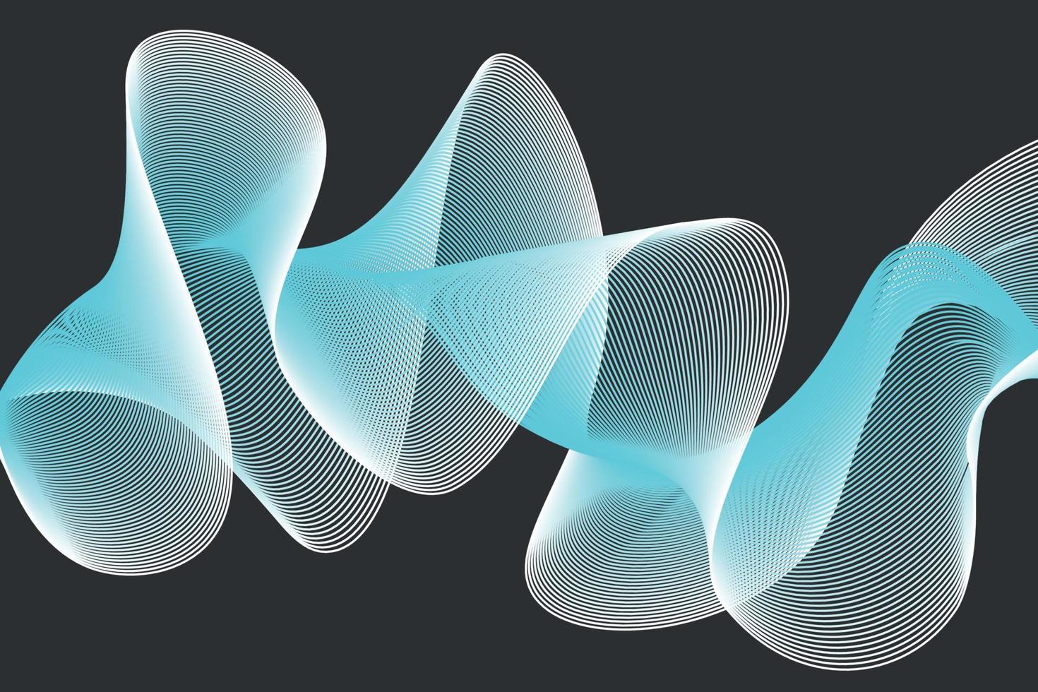 Abstract blue and white lines on a black background. Line art. Vector illustration. Colorful shiny wave with lines created using blend tool. Curved wavy line,smooth stripe.Design element.