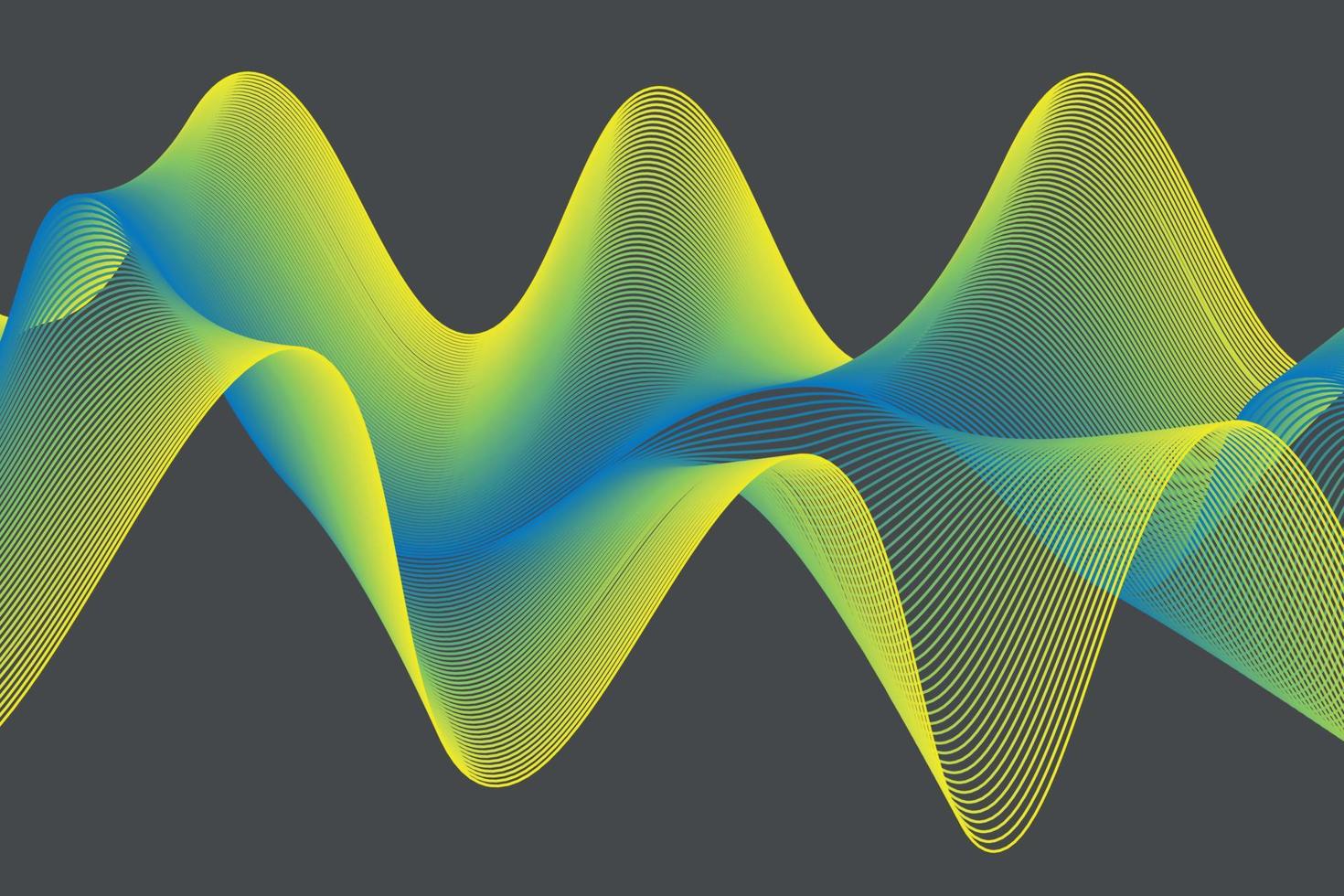 Abstract yellow and blue lines on a black background. Line art. Vector illustration. Colorful shiny wave with lines created using blend tool. Curved wavy line,smooth stripe.Design element.