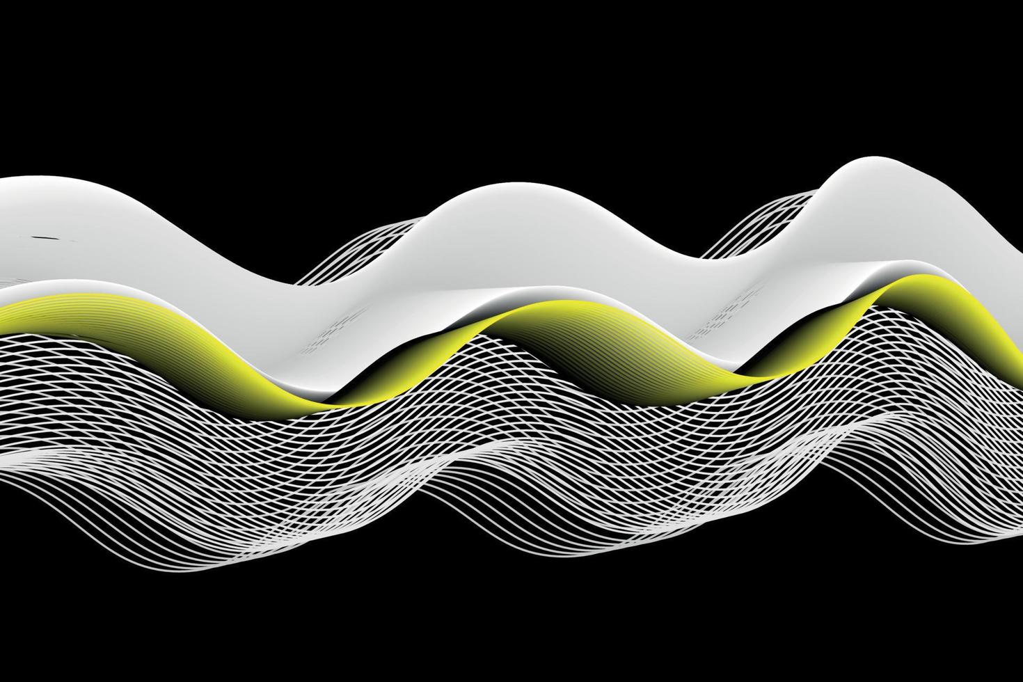 white and yellow lines wave on black background. fluid abstract ...