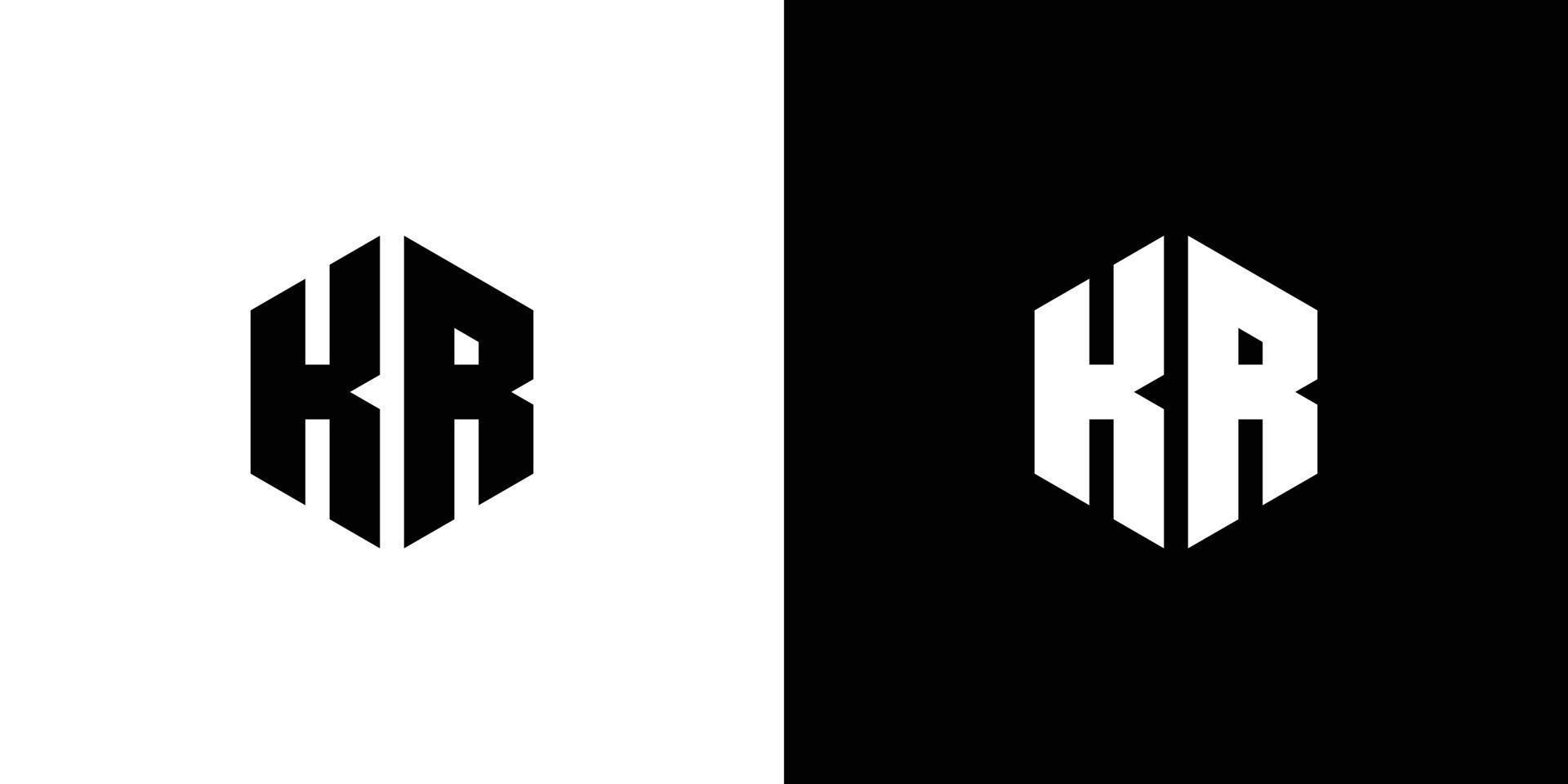 Letter K R Polygon, Hexagonal Minimal Logo Design On Black And White Background vector