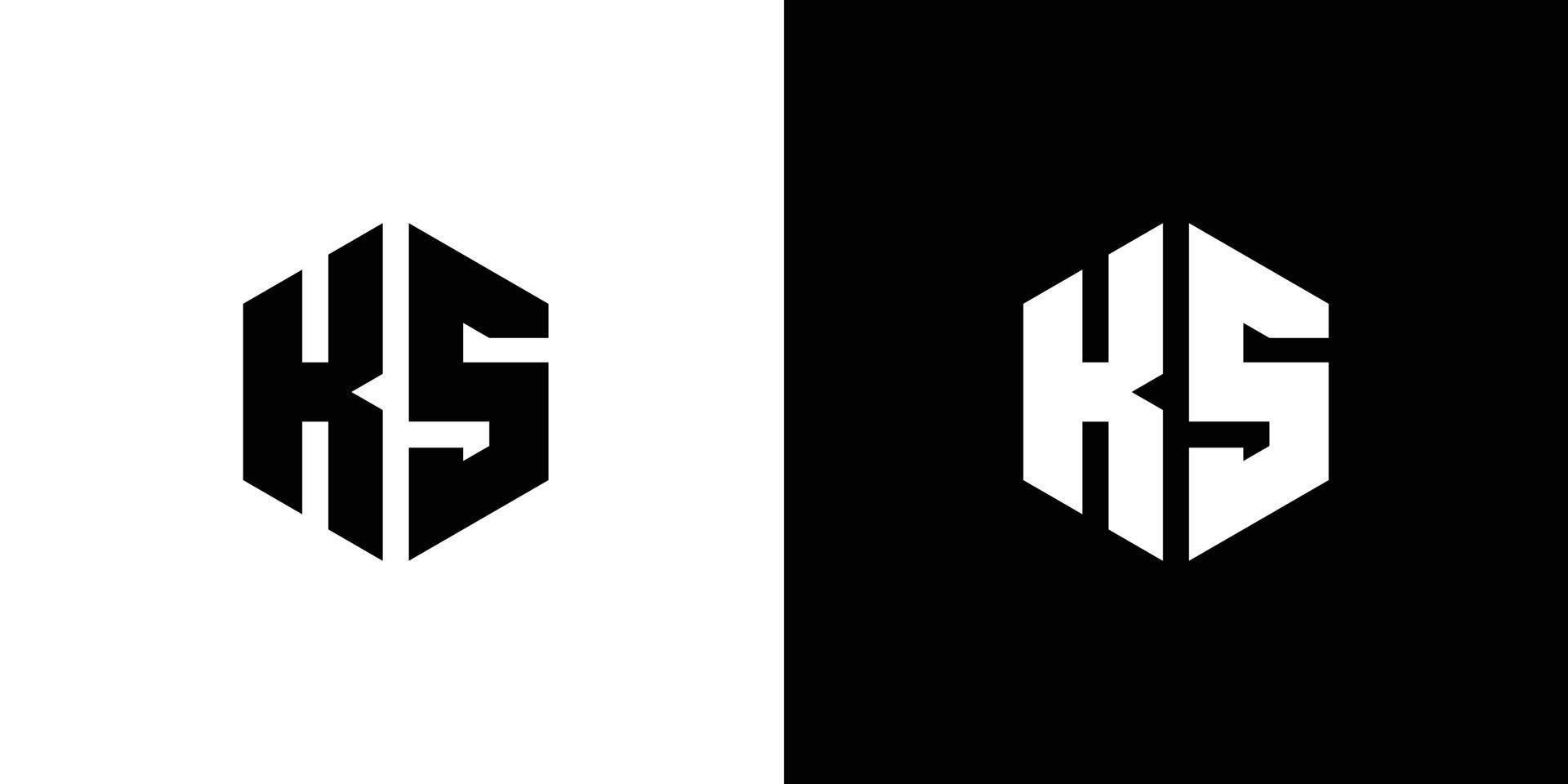 Letter K S Polygon, Hexagonal Minimal Logo Design On Black And White Background vector