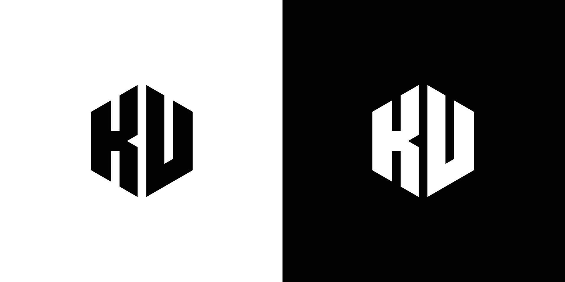 Letter K U Polygon, Hexagonal Minimal Logo Design On Black And White Background vector